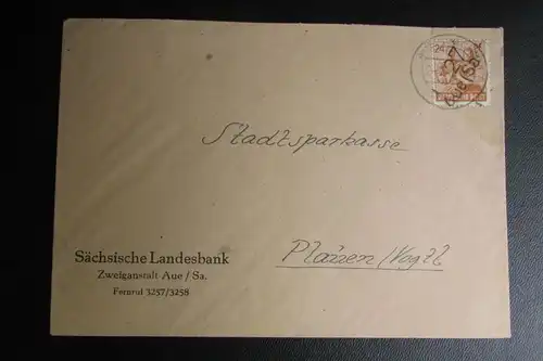 Brief Bezirkshandstempel Bezirk 27 Aue 2.7.48 Sächsische Landesbank