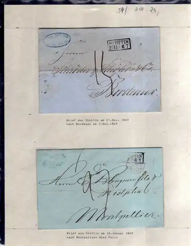 v054 aus Stettin Sammlung 2 Briefe 1849 nach Bordeaux Montpellier