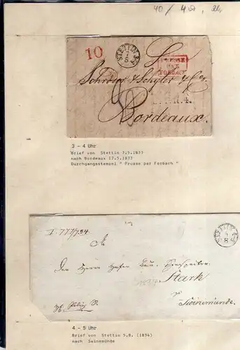v040 aus Stettin Sammlung 4 Briefe 1832 - 1848 nach Bordeaux Prusse Par Forbach