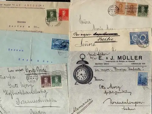 B1204 16x Brief Argentinien Luftpost 1923 - 1950 schöner Vordruck Uhren Wecker