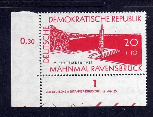 DDR 1959 720 DV Druckvermerk ** links ndgz. b/1 Ravensbrück
