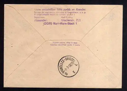 Brief Sternflug zur Leipziger Herbstmesse 1956 Luftpost Sabena Mockau na