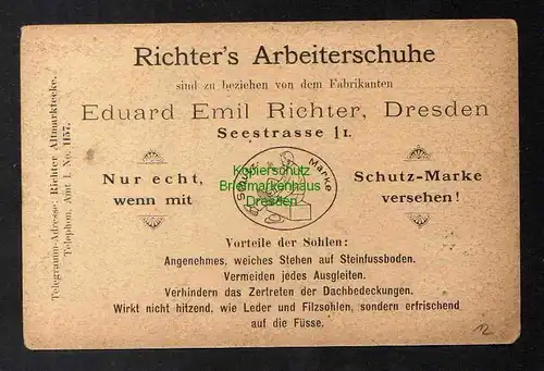 Ansichtskarte Privatpost Hansa Dresden 1898 Richters Arbeiterschuhe Reklame