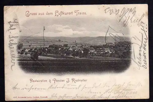 Ansichtskarte Traisa Restauration und Pension Riedmatter 1898 Bahnpost