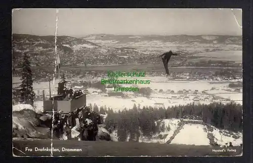 Ansichtskarte Norwegen 1940 Fotokarte Fra Drafnkollen Drammen Skispringer Schanze