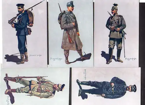 5 Ansichtskarte Rotes Kreuz Künstlerkarten 1915 Alüschwitz Kureffski bayr. Ulanen