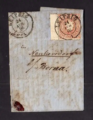 B2635 Sachsen Faltbrief Leipzig 1866 15 Randstück