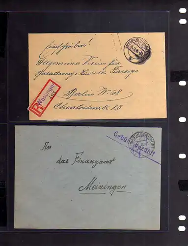 B820 2x SBZ Brief Gebühr bezahlt 1945 Wasungen Thür. Einschreiben nach Berlin un