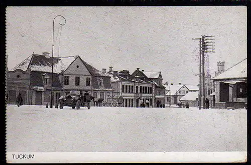 Ansichtskarte Tuckum Tukums Kurland Markt im Winter 1917 K.u.K. Etappenmagazin