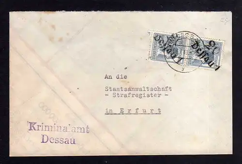 h683 Brief Handstempel Bezirk 20 Dessau 8.7.48 Kriminalamt an Staatsanwaltschaft