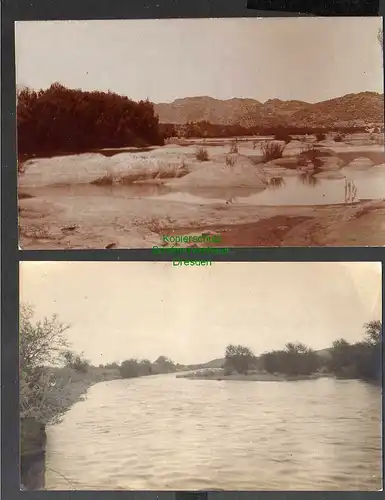 2 Ansichtskarte Deutsch Südwestafrika DSW Fotokarte Kornkip kommt Fluß Wasserstelle