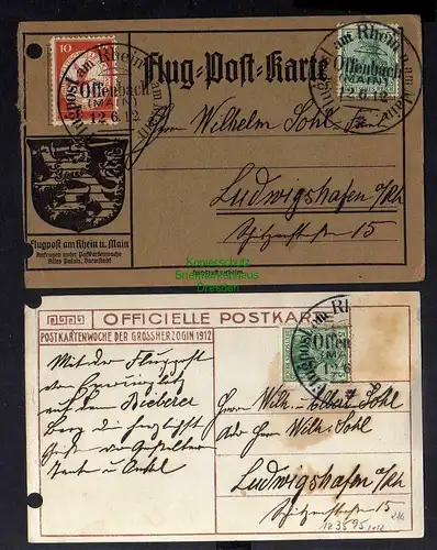2 Ansichtskarte Flugpost an Rhein u. Main Offenbach 1912