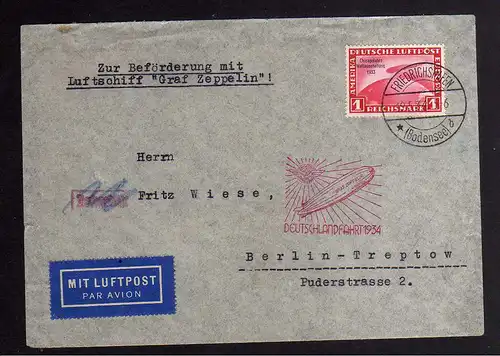B2698 Brief DR 496 1.- Mark Chicagofahrt auf Brief Deutschlandfahrt 1934