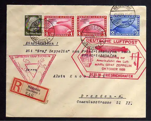 B2700 Brief DR 2x 496 497 1.-/2.- Mark Chicagofahrt Brief 50. Ozeanquerung 1933