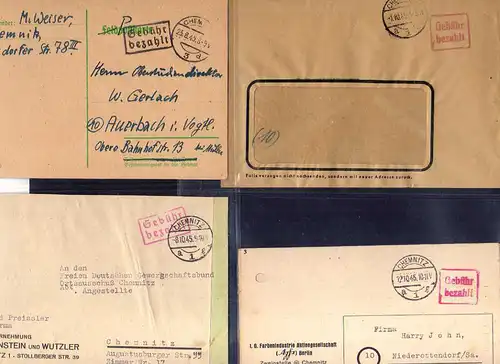 B295 29x SBZ Sammlung Briefe Karten Gebühr bezahlt 1945 - 1948 Chemnitz