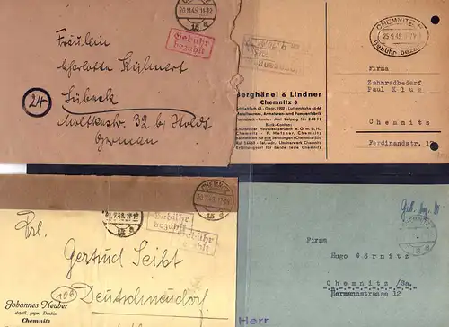 B295 29x SBZ Sammlung Briefe Karten Gebühr bezahlt 1945 - 1948 Chemnitz