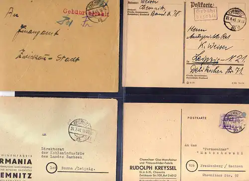 B295 29x SBZ Sammlung Briefe Karten Gebühr bezahlt 1945 - 1948 Chemnitz