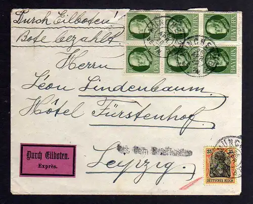 B007 Brief Eilboten Expres 1920 aus dem Briefkasten nach Leipzig Leon Lindenbaum