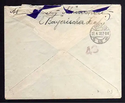 B007 Brief Eilboten Expres 1920 aus dem Briefkasten nach Leipzig Leon Lindenbaum