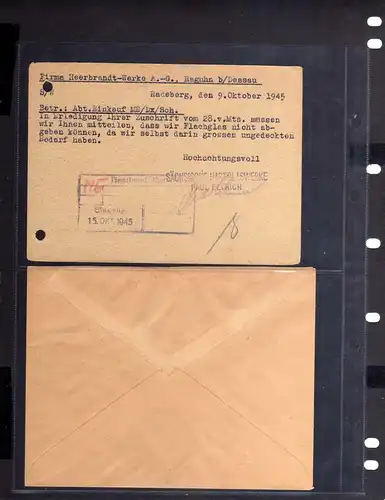 B674 2x SBZ Brief Karte Gebühr bezahlt 1945 Radeberg Stadtbank Sächsische Hartgl