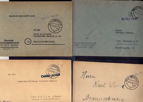 B447 11x SBZ Brief Karte Gebühr bezahlt 1945 Halberstadt Einschreiben 1,08 Denti