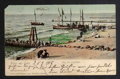 Ansichtskarte Cranz Ostpreußen  Steg mit Segelbooten 1905