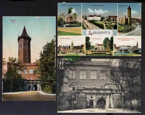 3 Ansichtskarte Legnica Liegnitz Schiesshaus 1918 Schlossportal 1919 1921