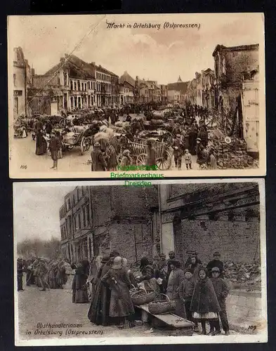 2 Ansichtskarte Ortelsburg Opr. Markt 1915 Ostpreussenhilfe Obsthändlerinnen