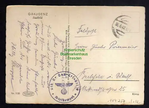 Ansichtskarte Graudenz Grudziadz Stadtbild 1942 Feldpost