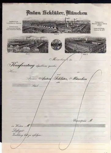 V571 Briefbogen Kaufvertrag München um 1920 Schlüterwerke Fabrikansichten