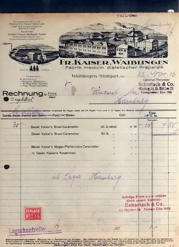 v553 Briefbogen Firmenrechnung Waiblingen Stuttgart 1926 Fr. Kaiser Fabrik medic