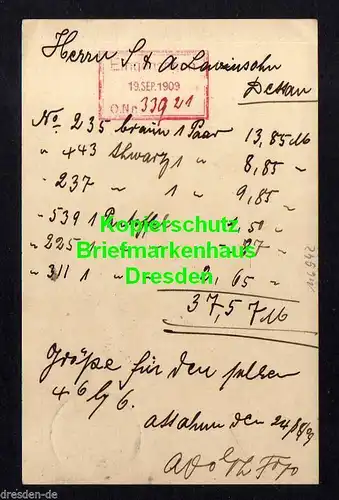 Togo Assahun Ganzsache 1909 Bestellung Lewinsohn Dessau ARGE 400.- €