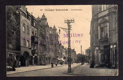 Ansichtskarte Ostseebad Swinemünde 1913 Lindenstrasse Geschäft Erich Frahm