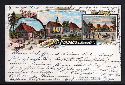 Ansichtskarte Empede bei Neustadt am Rübenberge 1902 Gasthaus Nussbaum Schule Kapell