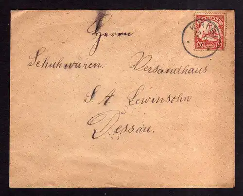 Brief Kribi Kamerun 1908 an Schuhwaren Versandhaus Lewinsohn Dessau