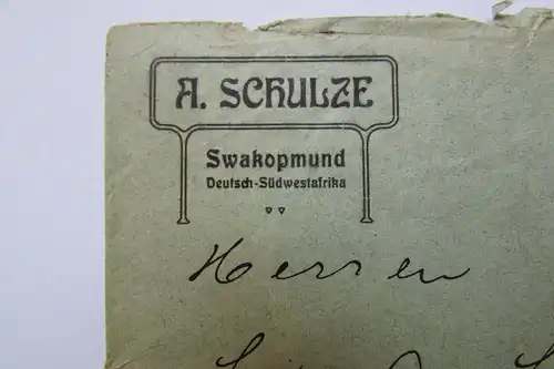 Bedarfsbrief Swakopmund DSW 1909 Vordruck A. Schulze an Versandhaus Lewin