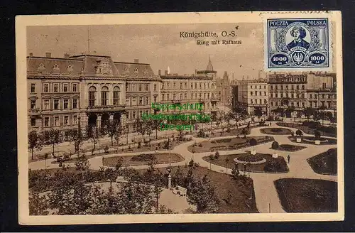 Ansichtskarte Königshütte O.S. Ring mit Rathaus 1923 Bahnpost