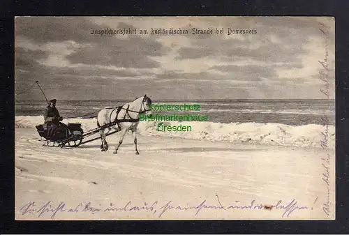 Ansichtskarte Kurland Litauen 1917 Inspektionsfahrt am Strand von Domesnees Pferd mi