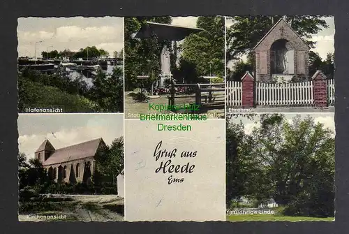 Ansichtskarte Heede Emsland Hafen Ehrenmal Statue Erscheinungsstelle Kirche Linde 19
