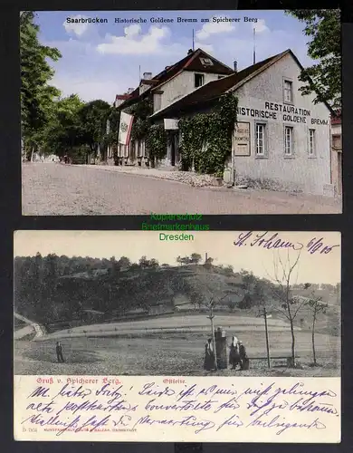 2 Ansichtskarte Spicherer Berg Ostseite 1905 Saarbrücken Historische Goldene Bemm