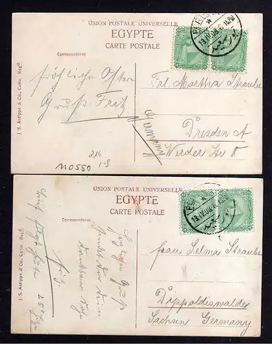 2 Ansichtskarte Port Said 1908 Lighthouse Leuchtturm Egypte Hotel Rue du Commerce