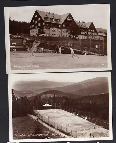 2 Ansichtskarte Teichmannbaude Riesengebirge Tennisplätze 1943 Tennis Sport