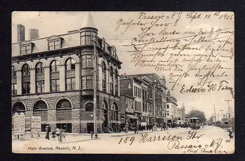 Ansichtskarte Passaic 1906 Main Avenue Property for Sale Straßenbahn