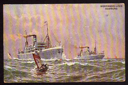 Ansichtskarte Woermann Linie Deutsches Schutzgebiet 1911 undeutlicher Seepoststempel