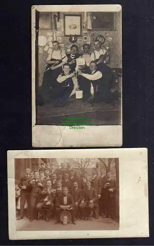 2 Ansichtskarte Fotokarte Danzig 1907 Tanzstunde Herrenrunde Geburtstagsfeier
