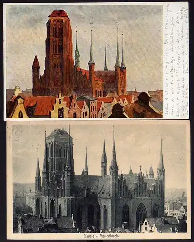 2 Ansichtskarte Danzig 1916 Marienkirche Sankt Marien