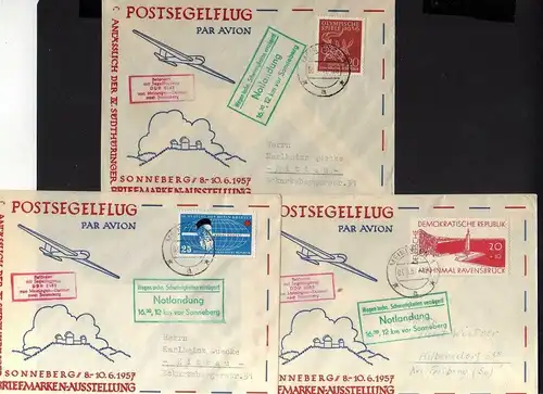 B1160 5 Briefe DDR Postsegelflug 1957 Notlandung Sonneberg Zwickau -  Karl-Marx