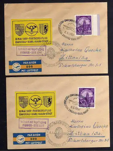 B1160 5 Briefe DDR Postsegelflug 1957 Notlandung Sonneberg Zwickau -  Karl-Marx