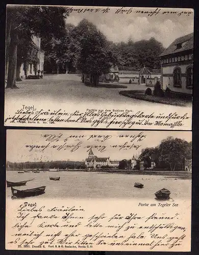 2 Ansichtskarte Berlin Tegel 1902 Tegeler See Schloss Park