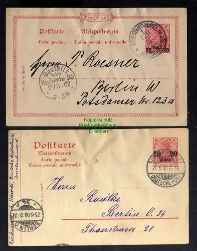 2x Ganzsache Deutsche Post in der Türkei Constantinopel 1902 1908 nach Be